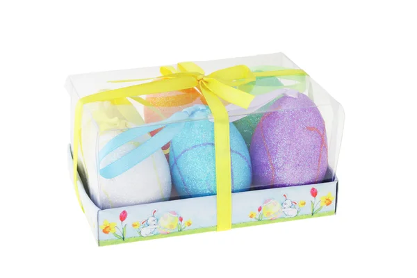 Warna-warni telur Paskah dalam kotak — Stok Foto