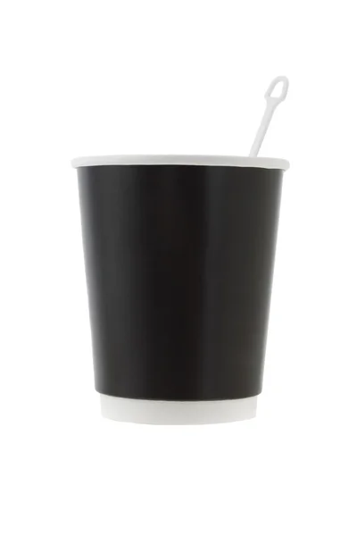 Schwarze Kaffeetasse mit Rührwerk — Stockfoto