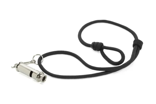 Kovová píšťalka připojené k černý kabel — Stock fotografie
