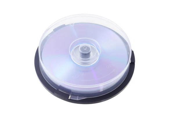Kompaktní disky v kulaté plastové pouzdro — Stock fotografie
