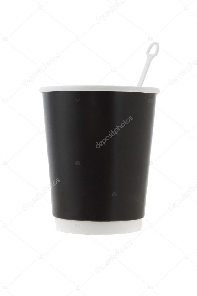Black coffee cup with stirrer