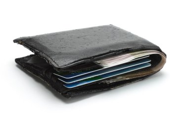 geld en creditcards in oude portemonnee