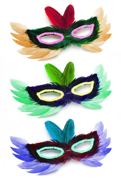 Üç renkli parti yüz maskeleri — Stok fotoğraf