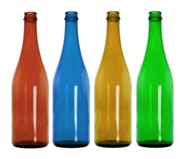 Пустые цветные стеклянные бутылки — стоковое фото