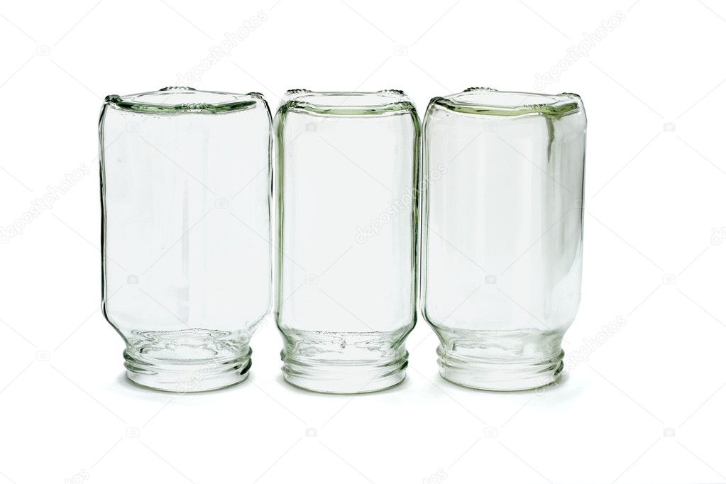 Three inverted glass bottles