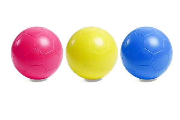 Barevné plastové fotbalové Míče — Stock fotografie