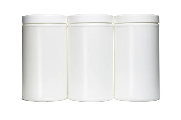 3 つの白いプラスチック製の容器 — ストック写真