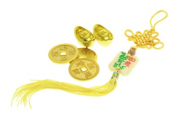 Chinese New Year ornament, gold coins and ingots clipart