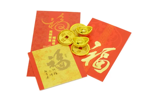 Κινέζικη Πρωτοχρονιά στολίδια και κόκκινα πακέτα — Φωτογραφία Αρχείου