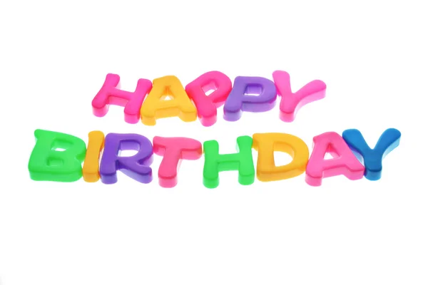 Alfabetos de feliz cumpleaños sobre fondo blanco — Foto de Stock