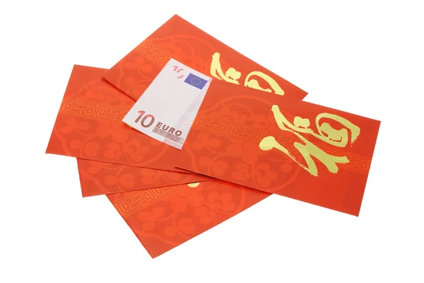 stock image Chinese New Year red packets and Euro currency note