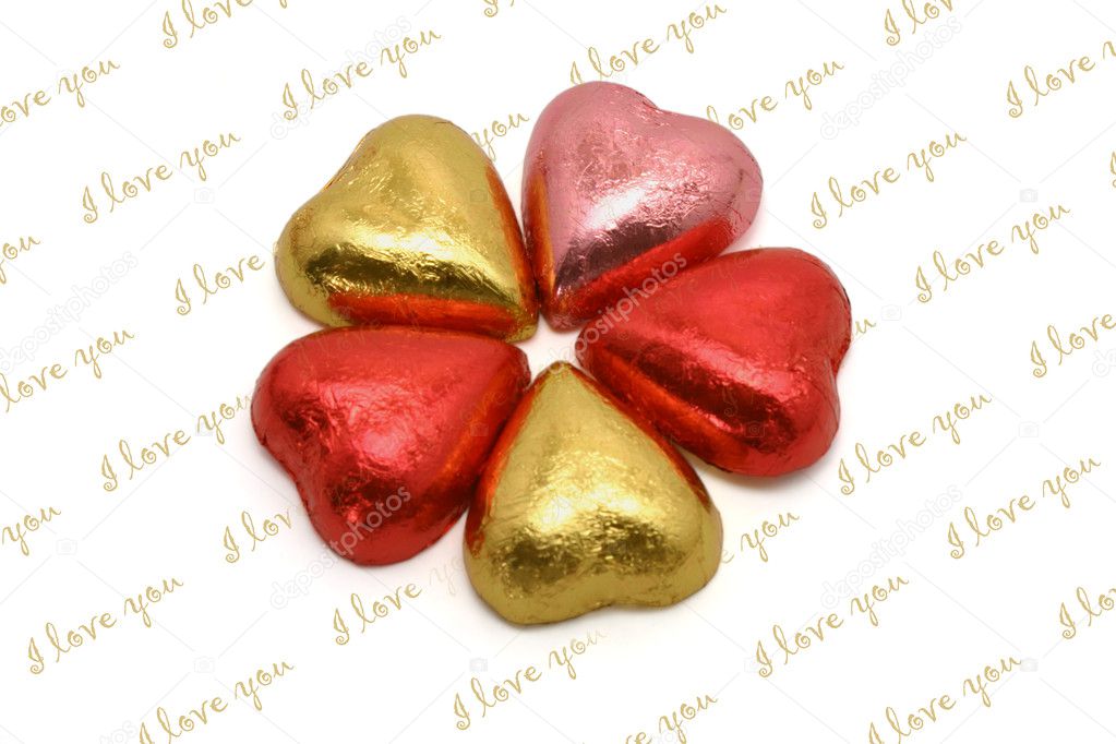 Heart shaped chocolates in color wrappings
