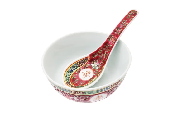 Tigela de cerâmica chinesa e colher — Fotografia de Stock