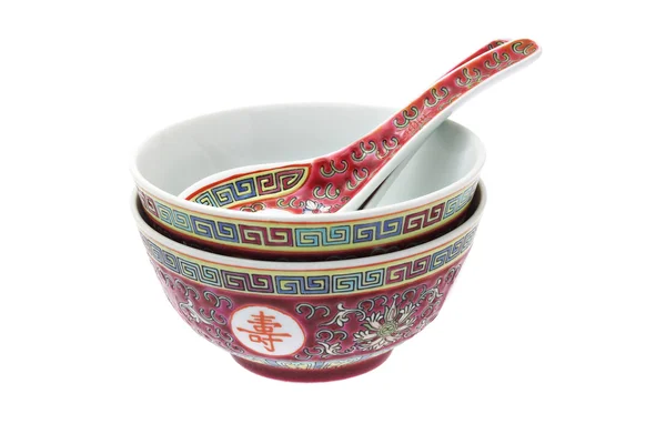 Chinese traditional bowls and spoons — Stock Photo, Image