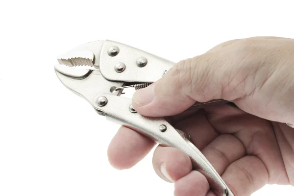 Hand holding locking grip pliers — Stock Photo, Image