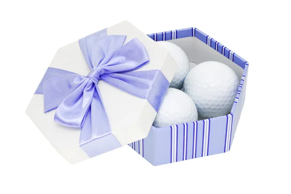 Bolas de golfe em caixa de presente — Fotografia de Stock