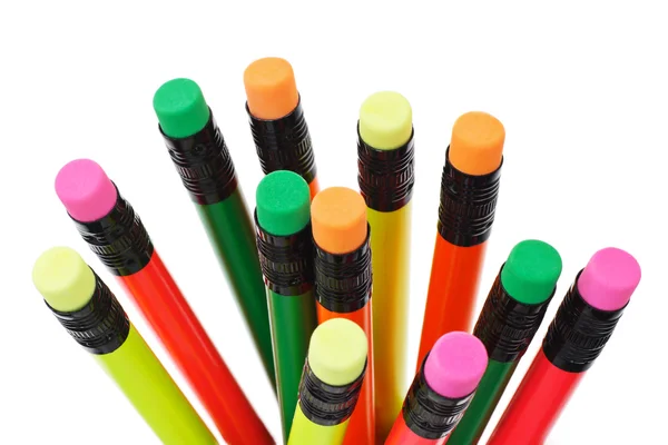 Colorful pencils with eraser top — Stock Photo, Image