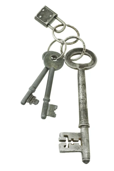 Old keys with mini pad lock — Stock Photo, Image