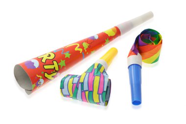 Colorful party horn and blowers clipart