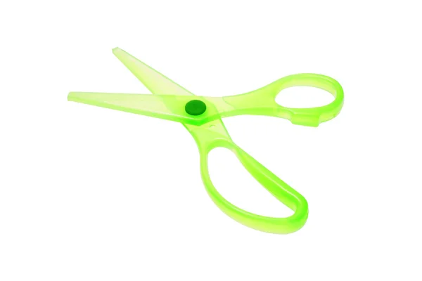 Green plastic scissors — Stock Photo, Image