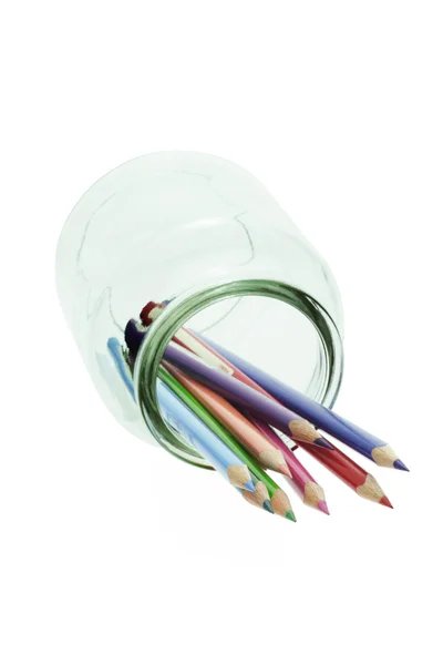 Lápis coloridos em frasco de vidro — Fotografia de Stock