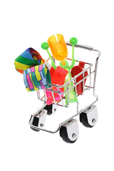 Party novelties in mini shopping cart — Stock Photo, Image