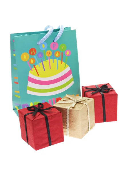 Cajas de regalo y bolsa de fiesta — Foto de Stock