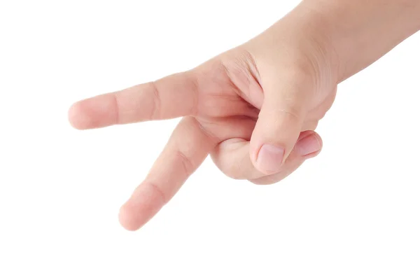 Mano del niño mostrando dos dedos — Foto de Stock