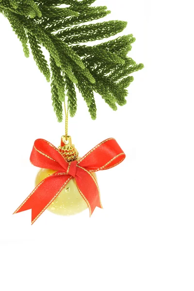 Christmas bauble with red bow ribbon — Stock Photo, Image