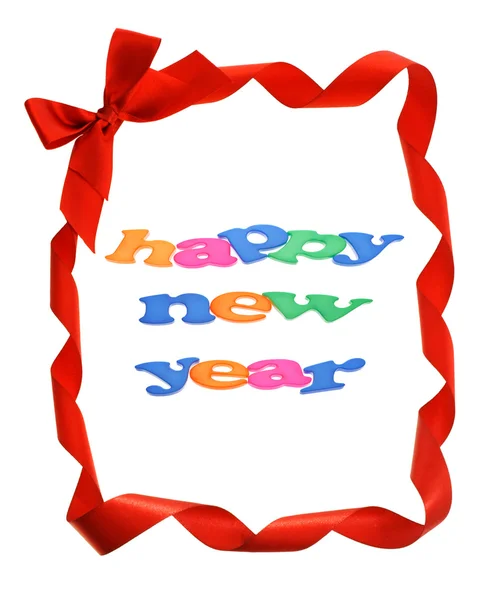 Feliz Ano Novo na borda de fitas de arco — Fotografia de Stock