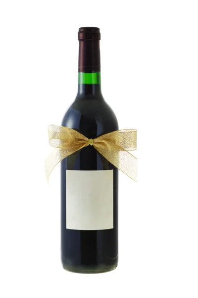 Botella de vino tinto decorada con cinta de lazo — Foto de Stock