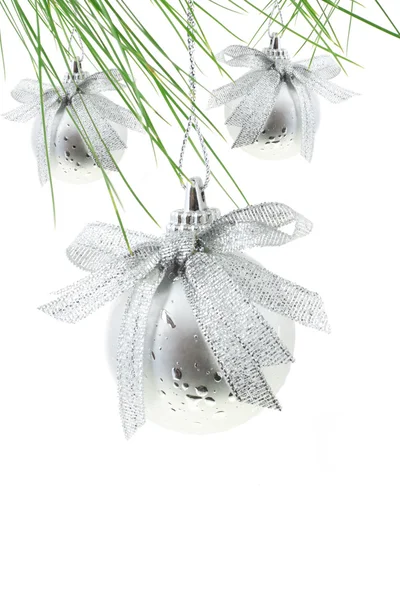 Silver Christmas baubles — Stock Photo, Image