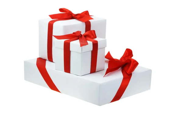 Three white gift boxes — Stock Photo, Image