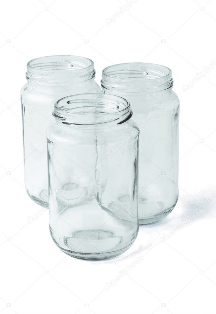 Three empty glass jars