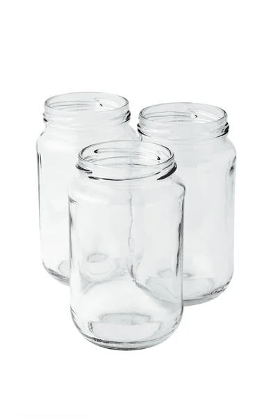 Drie lege glazen potten — Stockfoto