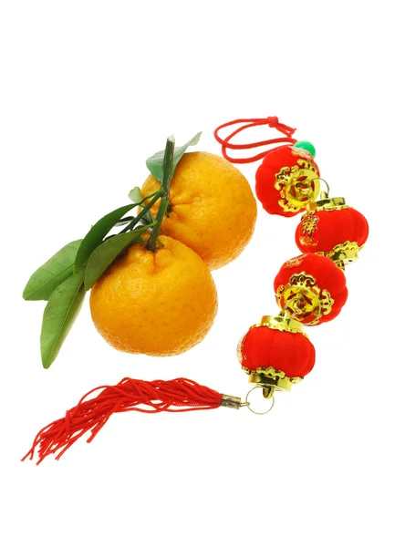 Laranjas mandarim e ano novo chinês latern — Fotografia de Stock