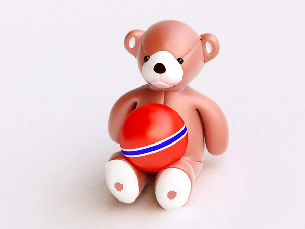 Urso de pelúcia com bola vermelha — Fotografia de Stock