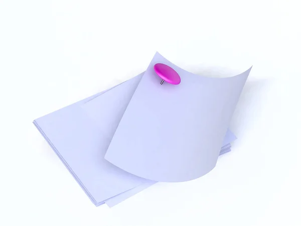 Papieren met roze tekening pin — Stockfoto