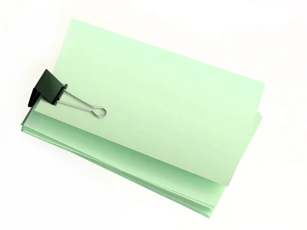 Green papers with metallic clip — Stock Photo, Image