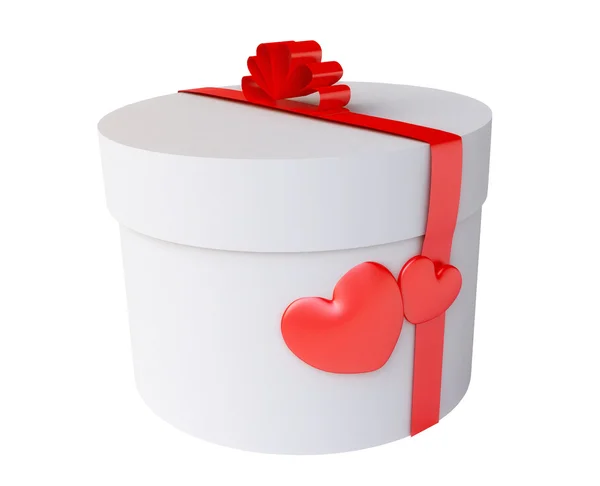 Round White Gift Box With Purple Hearts — Stock Photo, Image