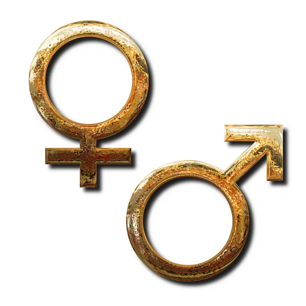 Золоті чоловічі та жіночі символи — стокове фото