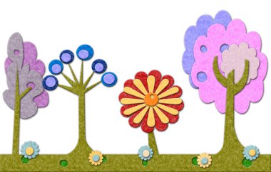 Felt trees and flowers background clipart