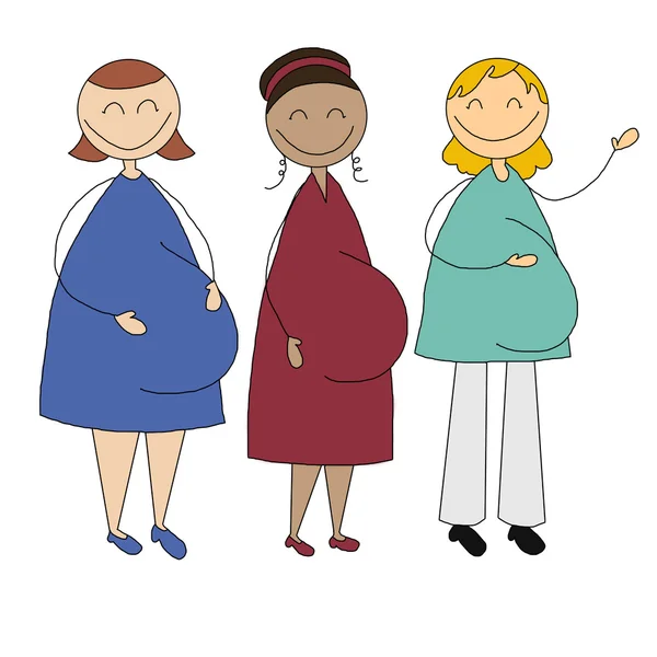 Иллюстрация трех беременных молодых женщин — стоковое фото