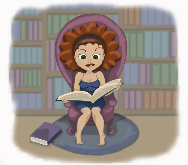 Ilustración de una niña leyendo un libro — Foto de Stock