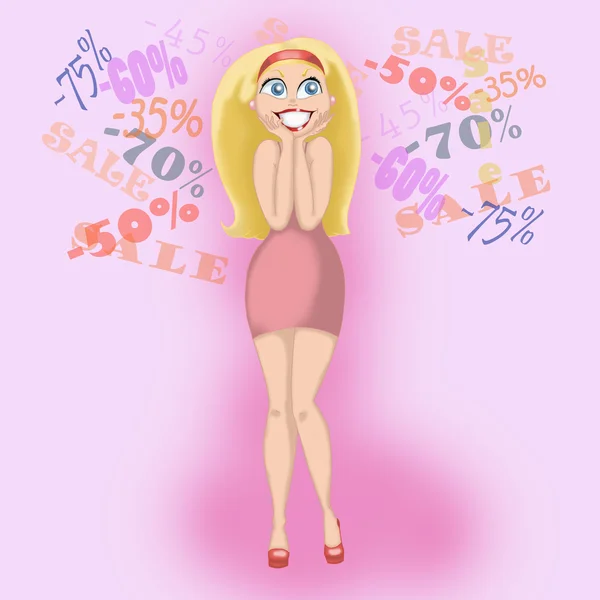 Illustration eines glücklichen Mädchens auf einer Verkaufssaison — Stockfoto