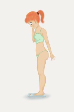 Illustration of a girl standing on a weigh-scale clipart