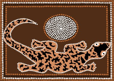 Illustration based on aboriginal style of dot painting depicting waran clipart
