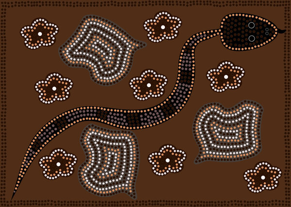 Illustration based on aboriginal style of dot painting depicting snake