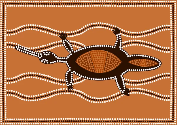 Ilustração baseada no estilo aborígene da pintura com pontos que descreve o ornitorrinco —  Vetores de Stock