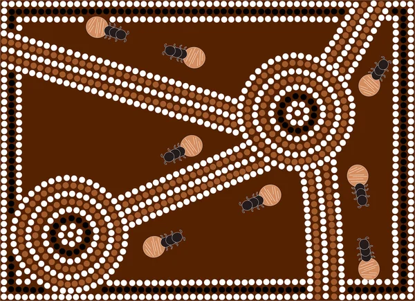 Ilustración basada en el estilo aborigen de la pintura de puntos que representa hormigas — Vector de stock